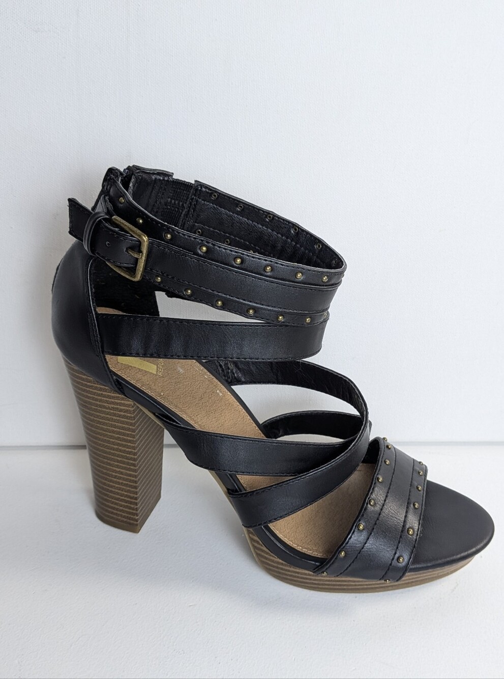 Report Wisteria Ankle Strappy Super High Heel Sandals Women’s Sz 11 Black Rock